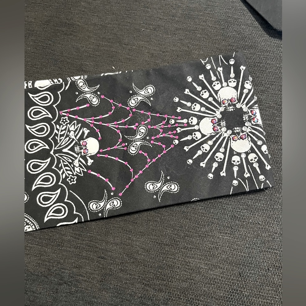 Ladies, black skull bandanna embellished with rhinestones brand new